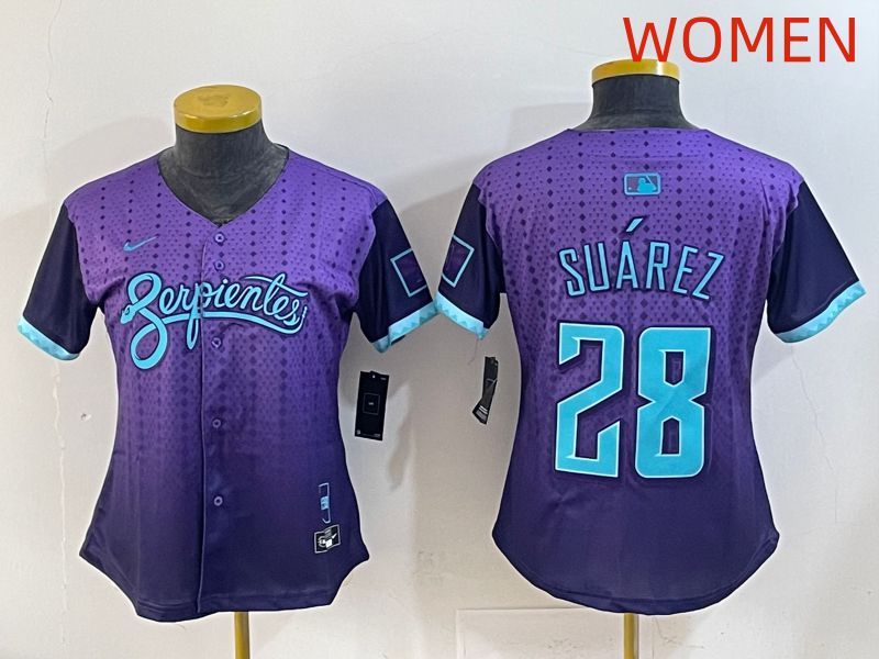 Women 2025 Arizona Diamondback #28 Suarez Purple Joint Name Nike MLB Jersey style 1->women mlb jersey->Women Jersey
